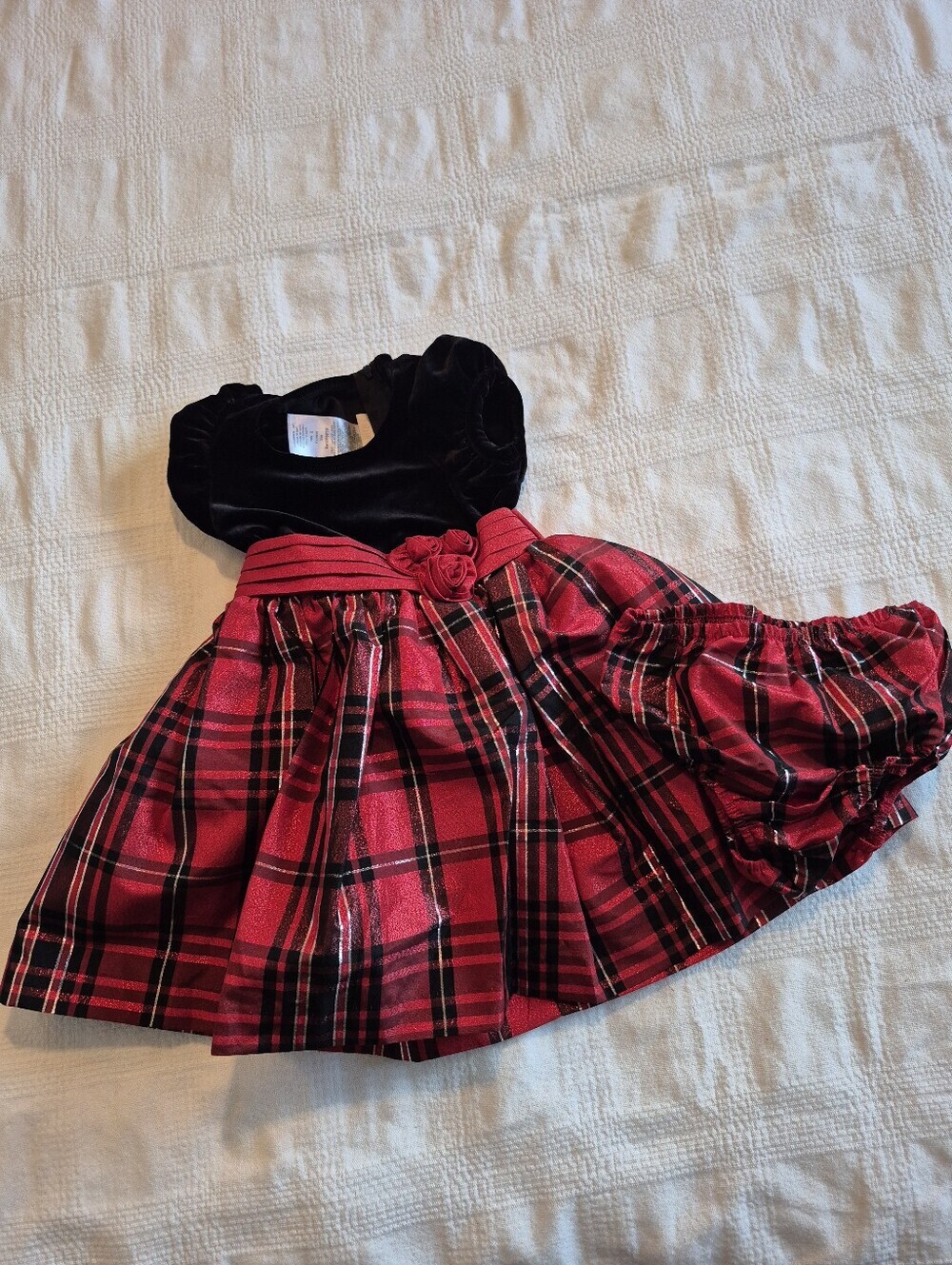 Bonnie Baby plaid dress girls 18 months holiday with diaper cover shimmery EUC